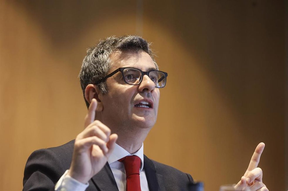 El ministro de la Presidencia, Justicia y Relaciones con las Cortes, Félix Bolaños, en Valncia, Comunidad Valenciana (España).