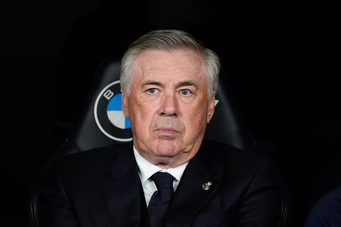 Carlo Ancelotti, head coach of Real Madrid, looks on during the Spanish League, LaLiga EA Sports, football match played between Real Madrid and Deportivo Alaves at Santiago Bernabeu stadium on May 14, 2024, in Madrid, Spain.