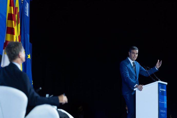 El presidente del Gobierno, Pedro Sánchez, interviene durante la tercera jornada de la 39 Reunió Cercle d'Economia en Barcelona, en el Palau de Congressos de Catalunya, a 24 de mayo de 2024, en Barcelona, Catalunya (España). Barcelona acoge la trigésimo n