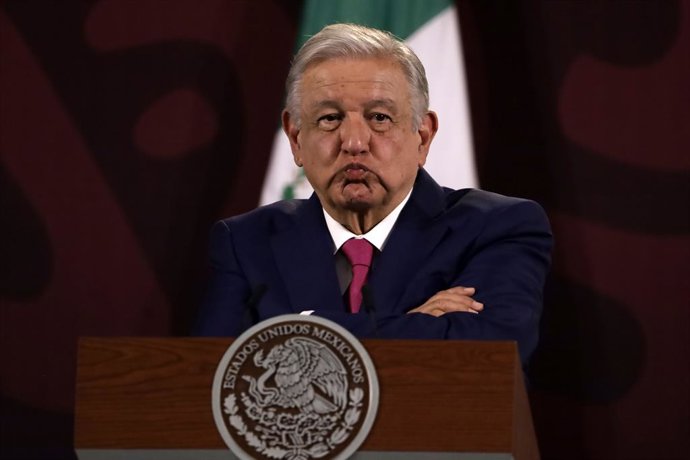01 May 2024, Mexico, Mexico City: Mexico's President Andres Manuel Lopez Obrador reacts during a briefing conference at the National Palace.