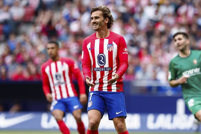 Antoine Griezmann of Atletico de Madrid gestures during the Spanish League, LaLiga EA Sports, football match played between Atletico de Madrid and CA Osasuna at Estadio Metropolitano on May 19, 2024 in Madrid, Spain.