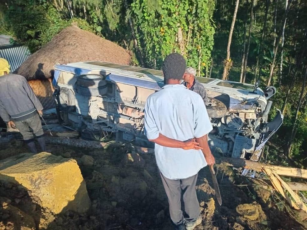 Escena cercana al corrimiento de tierras en la provincia de Enga, en Papúa Nueva Guinea