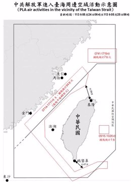 Mapa de las incursiones de cazas chinos en el espacio aéreo de Taiwán.