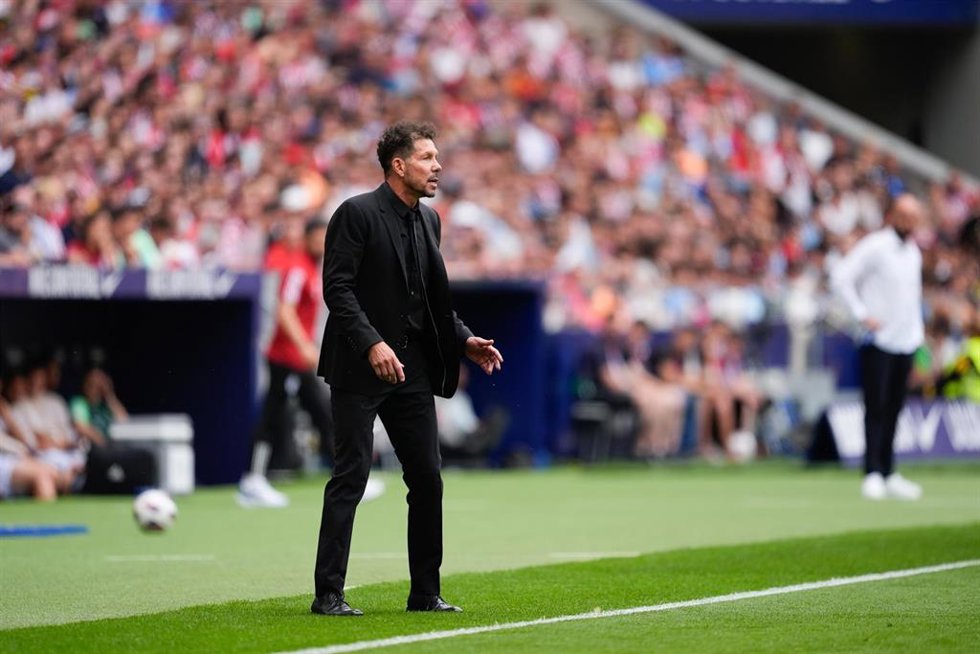 Diego Pablo Simeone, head coach of Atletico de Madrid, gestures during the Spanish League, LaLiga EA Sports, football match played between Atletico de Madrid and Celta de Vigo at Civitas Metropolitano stadium on May 12, 2024, in Madrid, Spain.