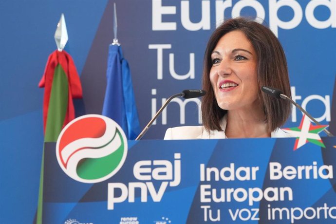 La candidata del PNV a las elecciones europeas, Oihane Agirregoitia, durante un acto político de EAJ-PNV (Archivo)