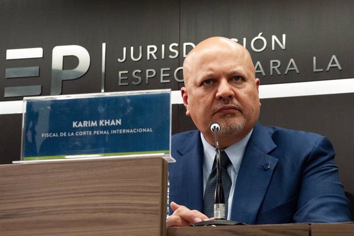 Archivo - June 6, 2023, Bogota, Cundinamarca, Colombia: International Criminal Court Prosecutor Karim Khan speaks at Colombia's Special Jurisdiction for Peace (JEP) during the visit of the Prosecutor of the International Criminal Court, in Bogota, Colombi