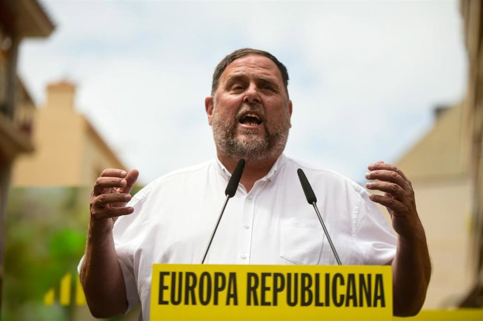 El presidente de ERC, Oriol Junqueras, en un acto de campaña en Torredembarra (Catalunya)