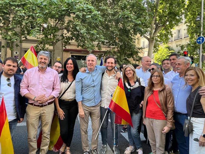 El presidente del PP-Aragón, Jorge Azcón, en el acto de Madrid contra el gobierno de Pedro Sánchez.