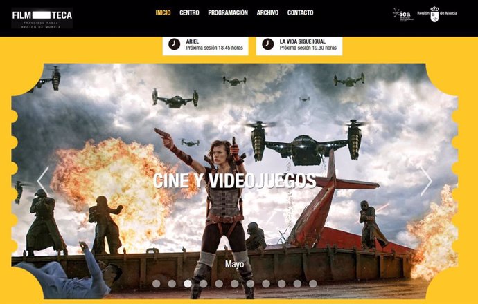 Imagen del ciclo 'Cine y videojuegos' en la página web de la Filmoteca de la Región de Murcia 'Francisco Rabal'.