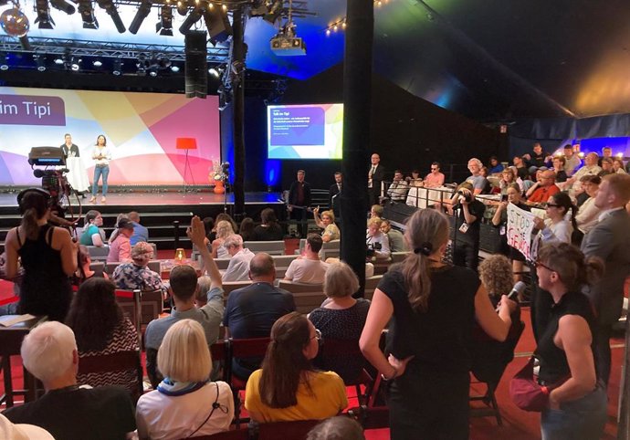 Manfiestación propalestina durante un acto de la ministra de Asuntos Exteriores de Alemania, Annalena Baerbock