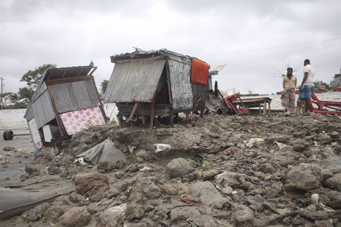 May 26, 2024, Dhaka, Dhaka, Bangladesh: A view of a shop damaged after a rainfall in Kuakata on May 26, 2024, ahead of cyclone Remal's landfall in Bangladesh.