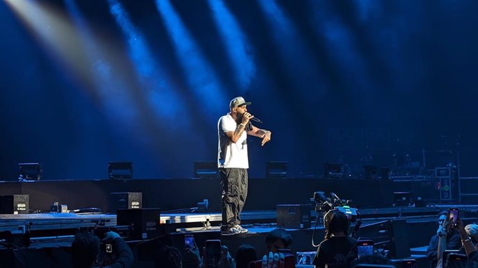 El cantante Eladio Carrión este domingo en un concierto en el WiZink Center de Madrid