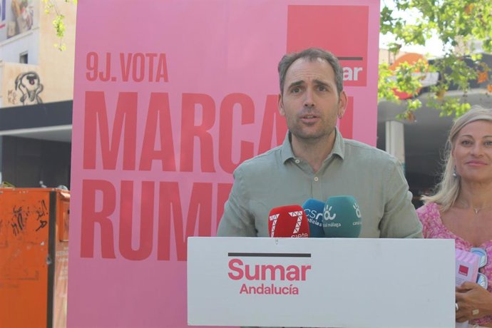 El diputado por Sumar y coordinador de IU-A, Toni Valero, en un acto electoral en Málaga de cara a las elecciones europeas del 9J.