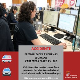 Imagen del 112 con información sobre el accidente de Tráfico en Fresnillo de las Dueñas (Burgos).