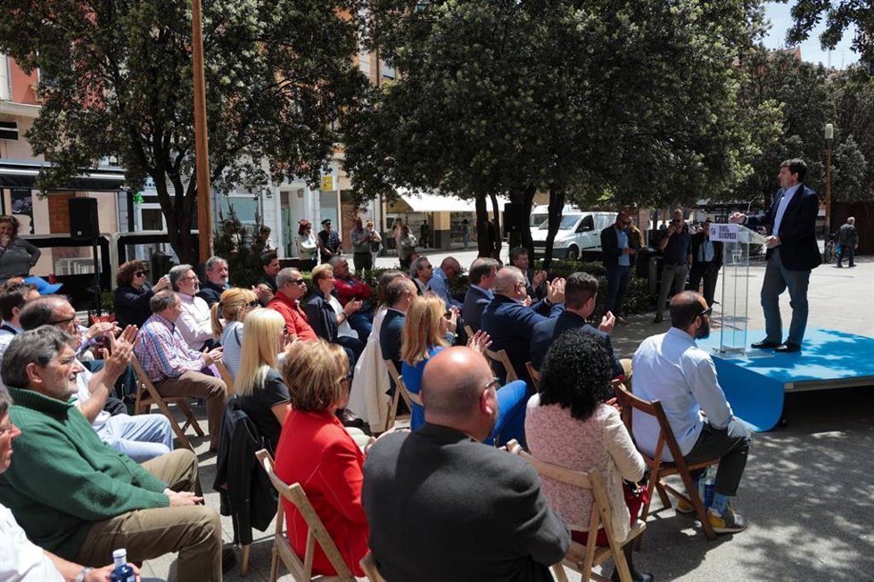 El presidente del Partido Popular de Castilla y León, Alfonso Fernández Mañueco, en un acto de campaña en Aranda de Duero.