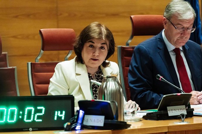 La presidenta interina del Consejo de Administración de la Corporación RTVE, Concepción Cascajosa, comparece durante la Comisión Mixta de Control Parlamentario de la Corporación RTVE y sus Sociedades, en el Senado, a 28 de mayo de 2024, en Madrid (España)