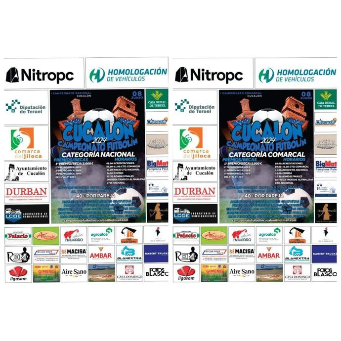 Cartel anunciador del I Torneo Comarcal y Naiconal de Futbolín de Cucalón