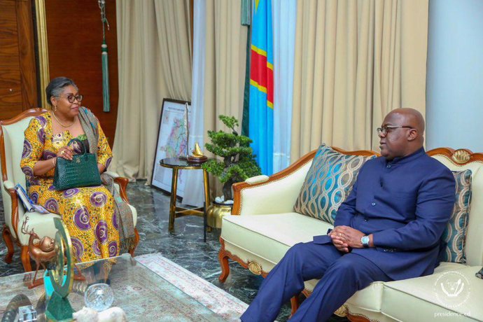 Archivo - El presidente de República Democrática del Congo (RDC), Félix Tshisekedi, durante una reunión en Kinshasa con la primera ministra, Judith Suminwa (archivo)