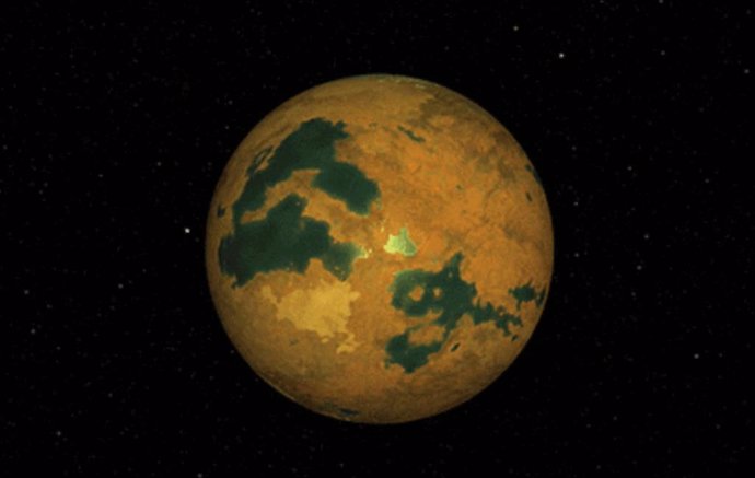 Concepto artístico de un posible planeta previamente propuesto, HD 26965 b, a menudo comparado con el ficticio "Vulcano" en el universo de Star Trek.
