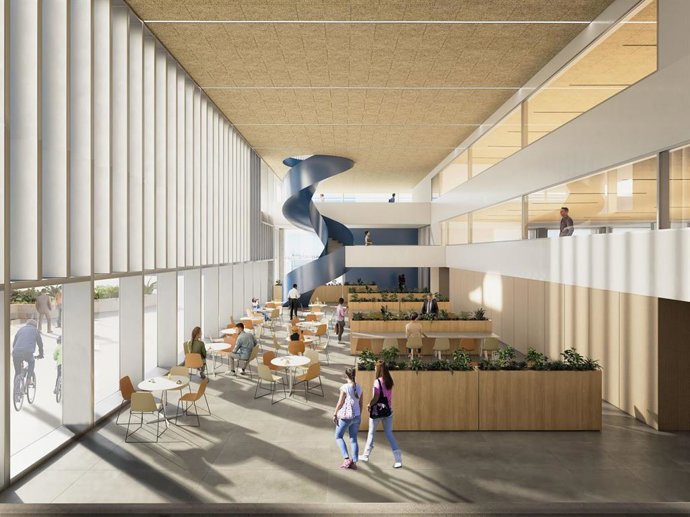 Recreación del nuevo edificio de Marina de Empresas en la base de Alinghi