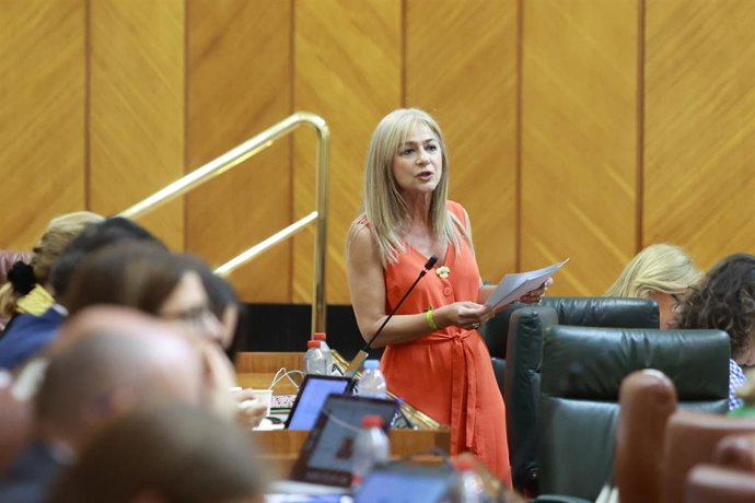 La consejera de Desarrollo Educativo y Formación Profesional de la Junta de Andalucía, Patricia del Pozo, en el Pleno del Parlamento del 29 de mayo de 2024.