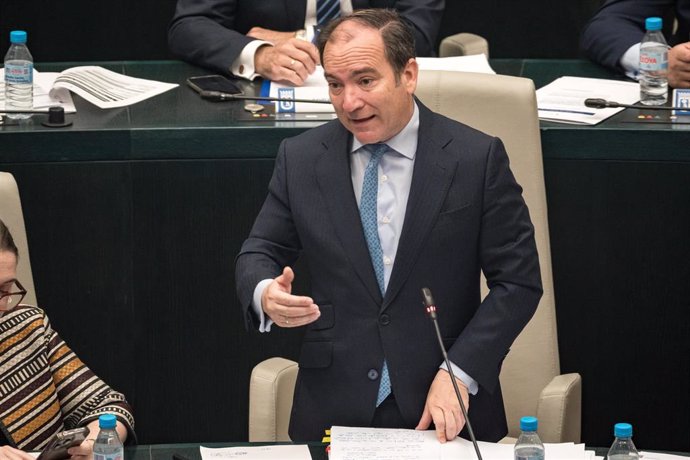 El delegado de Urbanismo, Medio Ambiente y Movilidad, Borja Carabante, interviene durante un pleno del Ayuntamiento de Madrid, en el Palacio de Cibeles