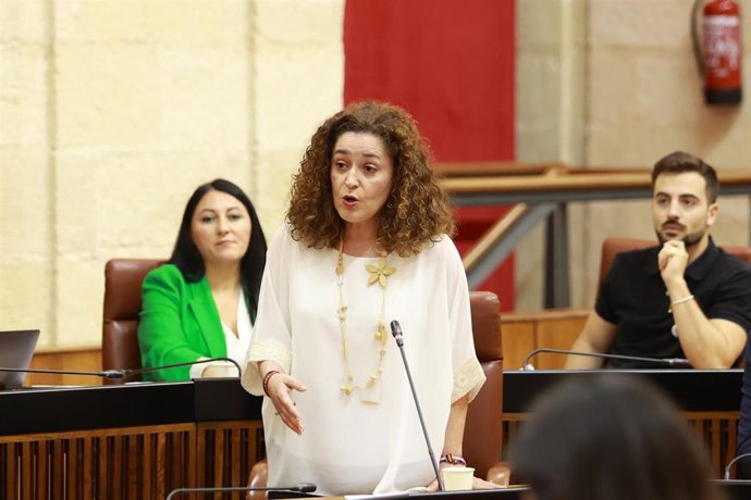 La portavoz de Por Andalucía, Inmaculada Nieto, en el Pleno del Parlamento del 29 de mayo de 2024.