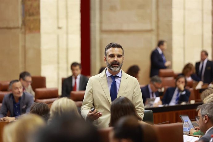 El consejero de Sostenibilidad, Medio Ambiente y Economía Azul, Ramón Fernández-Pacheco, en el Parlamento andaluz.