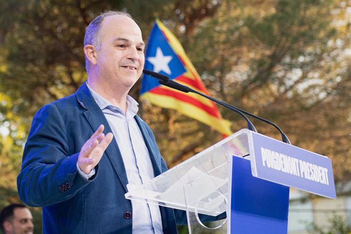 El secretario general de Junts per Catalunya, Jordi Turull, interviene durante un mitin de Junts en las Antigues Escoles, a 10 de mayo de 2024, en Elna (Francia). 