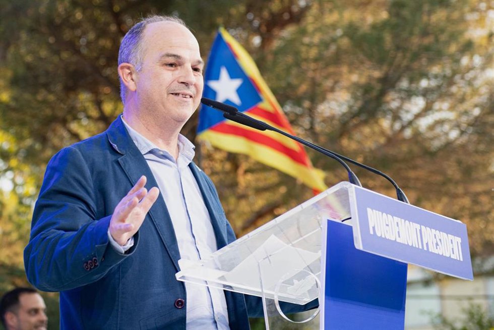 El secretario general de Junts per Catalunya, Jordi Turull, interviene durante un mitin de Junts en las Antigues Escoles, a 10 de mayo de 2024, en Elna (Francia).