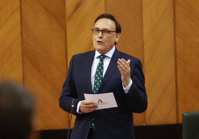 El consejero de Universidad, José Carlos Gómez Villamandos, en el Pleno del Parlamento del 29 de mayo de 2024.
