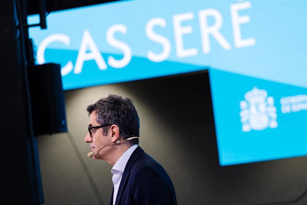 El ministro de la Presidencia, Justicia y Relaciones con las Cortes, Félix Bolaños, en el acto de presentación de las 'Becas SERÉ'.