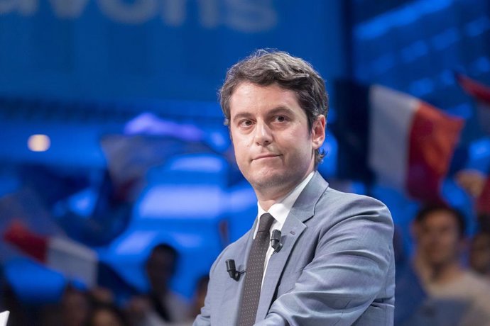 May 7, 2024, Paris, France, France: Paris, France May 7, 2024 - Campaign meeting of France's ruling Renaissance party for the forthcoming European elections on May 7, 2024 in Paris, France. The 27 EU countries have set the dates for the next European elec