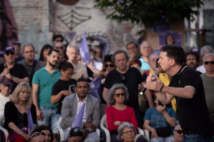 El exvicepresidente del Gobierno y exlíder de Podemos, Pablo Iglesias, en un acto de campaña en Barcelona