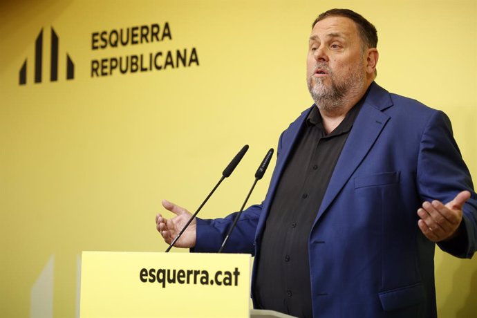 El president d'ERC, Oriol Junqueras, durant una roda de premsa, a la seu d'ERC, a 16 de maig de 2024, a Barcelona, Catalunya (Espanya)