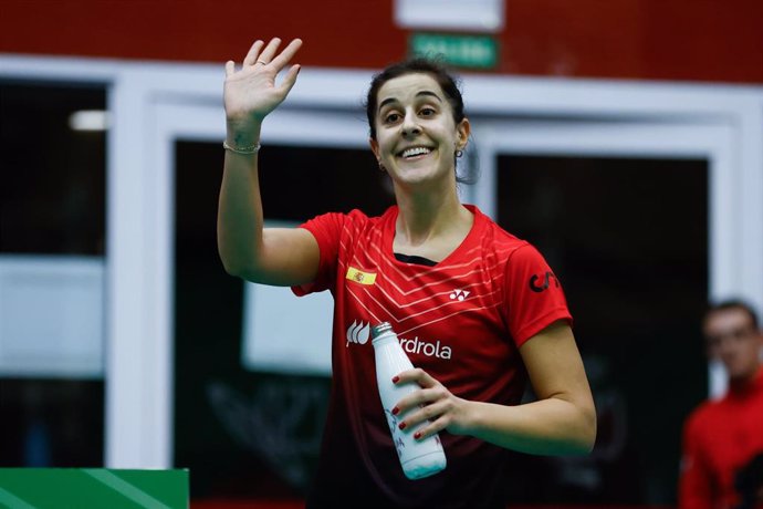 Archivo - La española Carolina Marín celebra una victoria durante una competición