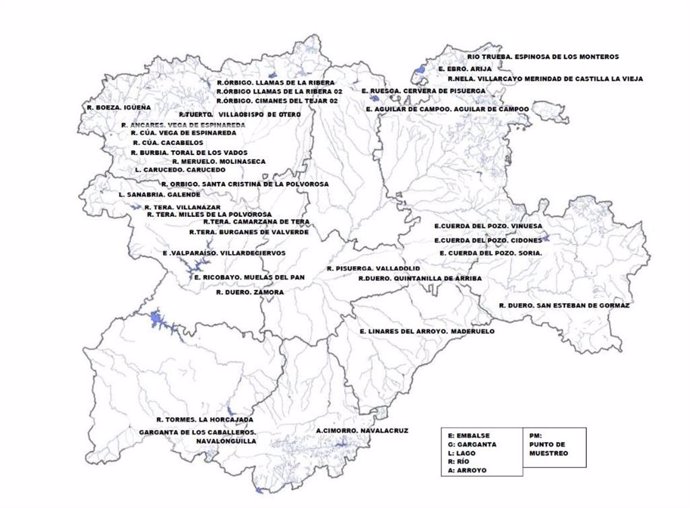 Mapa difundido por @112cyl con el mapa de las zonas de agua de baño aptas esta temporada en CyL