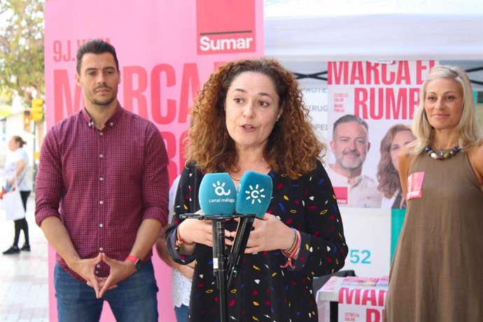 La portavoz de Por Andalucía en el Parlamento de Andalucía, Inma Nieto, en un acto de campaña de Sumar.