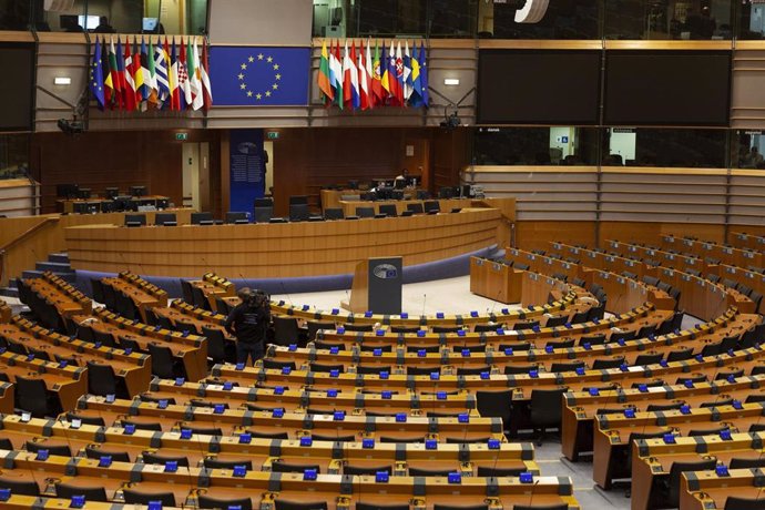 Archivo - El hemiciclo del Parlamento Europeo vacío en Bélgica (Bruselas).