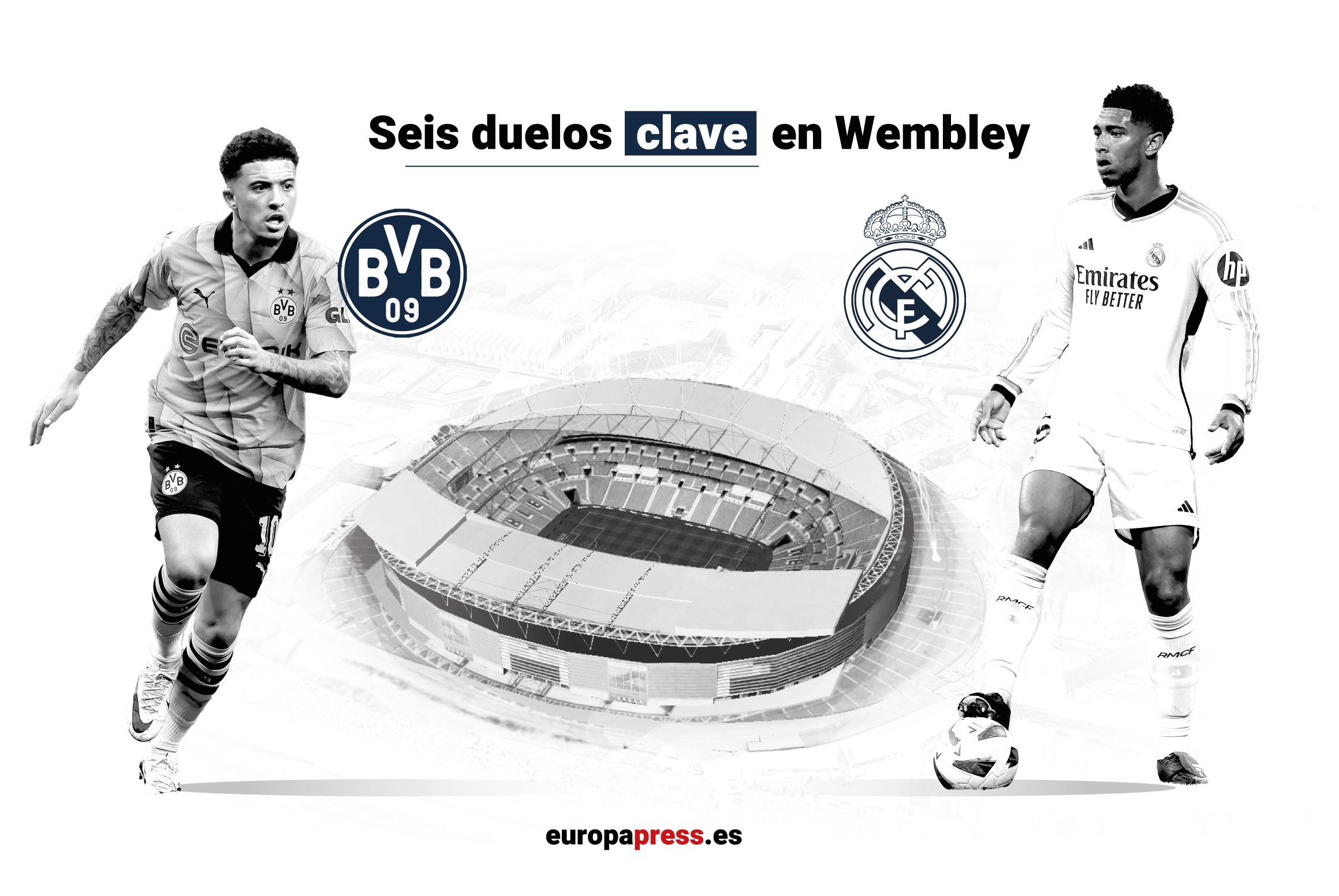 Jadon Sancho, jugador del Borussia Dortmund, y Jude Bellingham, jugador del Real Madrid.