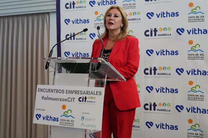 La consejera de Economía, Hacienda y Fondos Europeos, Carolina España interviene en el almuerzo-coloquio que organiza la Asociación de Empresarios y Profesionales CIT Marbella.