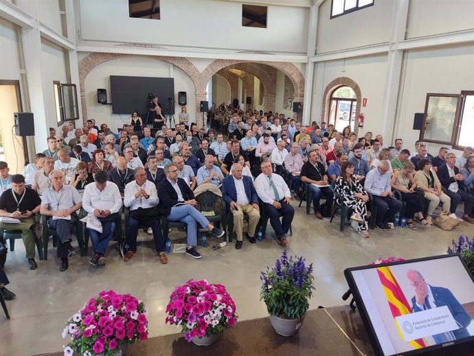 Asamblea General de la Federació de Cooperatives Agràries de Catalunya (FCAC), celebrada este jueves en La Selva del Camp (Tarragona), a la que han acudido más de 200 personas