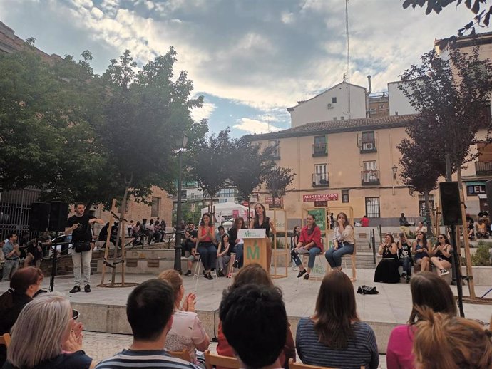 La portavoz de Más Madrid en el Ayuntamiento, Rita Maestre, en un mitin de su formación por las elecciones europeas.