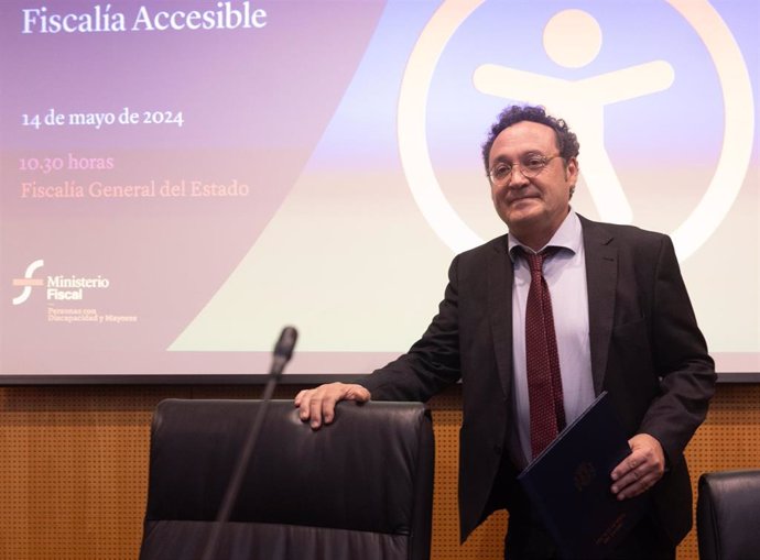 El Fiscal General del Estado, Álvaro García Ortiz, a su llegada al acto de presentación de 'Fiscalía Accesible', en la Fiscalía General del Estado, a 14 de mayo de 2024, en Madrid (España).