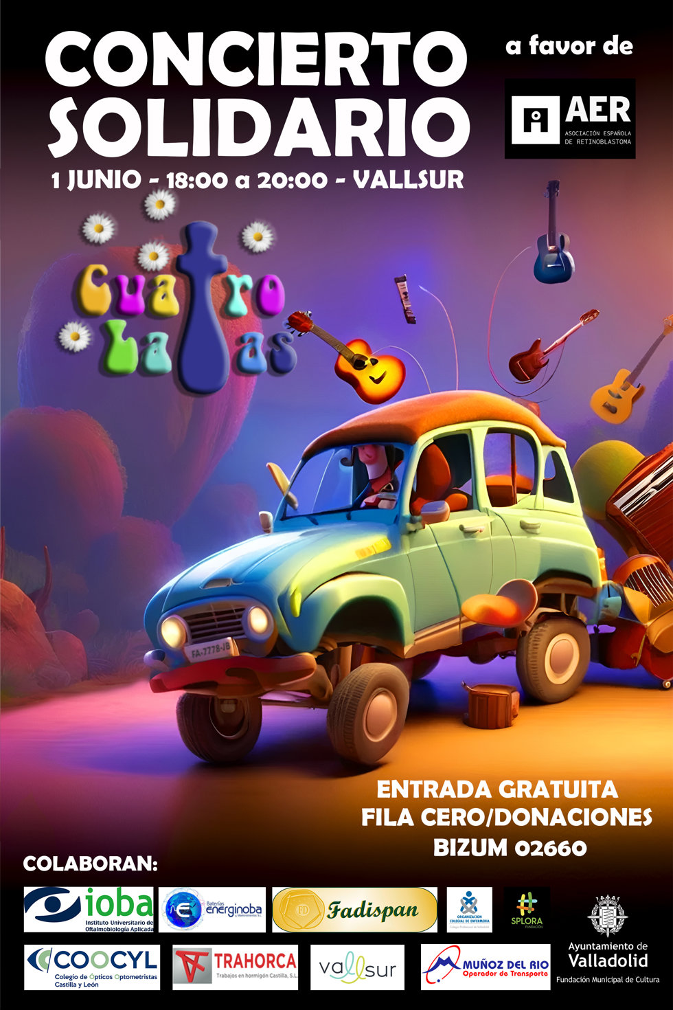 Cartel concierto solidario a favor de AER en Vallsur