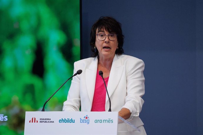 La cabeza de lista de la coalición y miembro de ERC, Diana Riba, interviene durante el acto de ‘Ahora Repúblicas’, en el Círculo de Bellas Artes, a 29 de mayo de 2024, en Madrid (España)