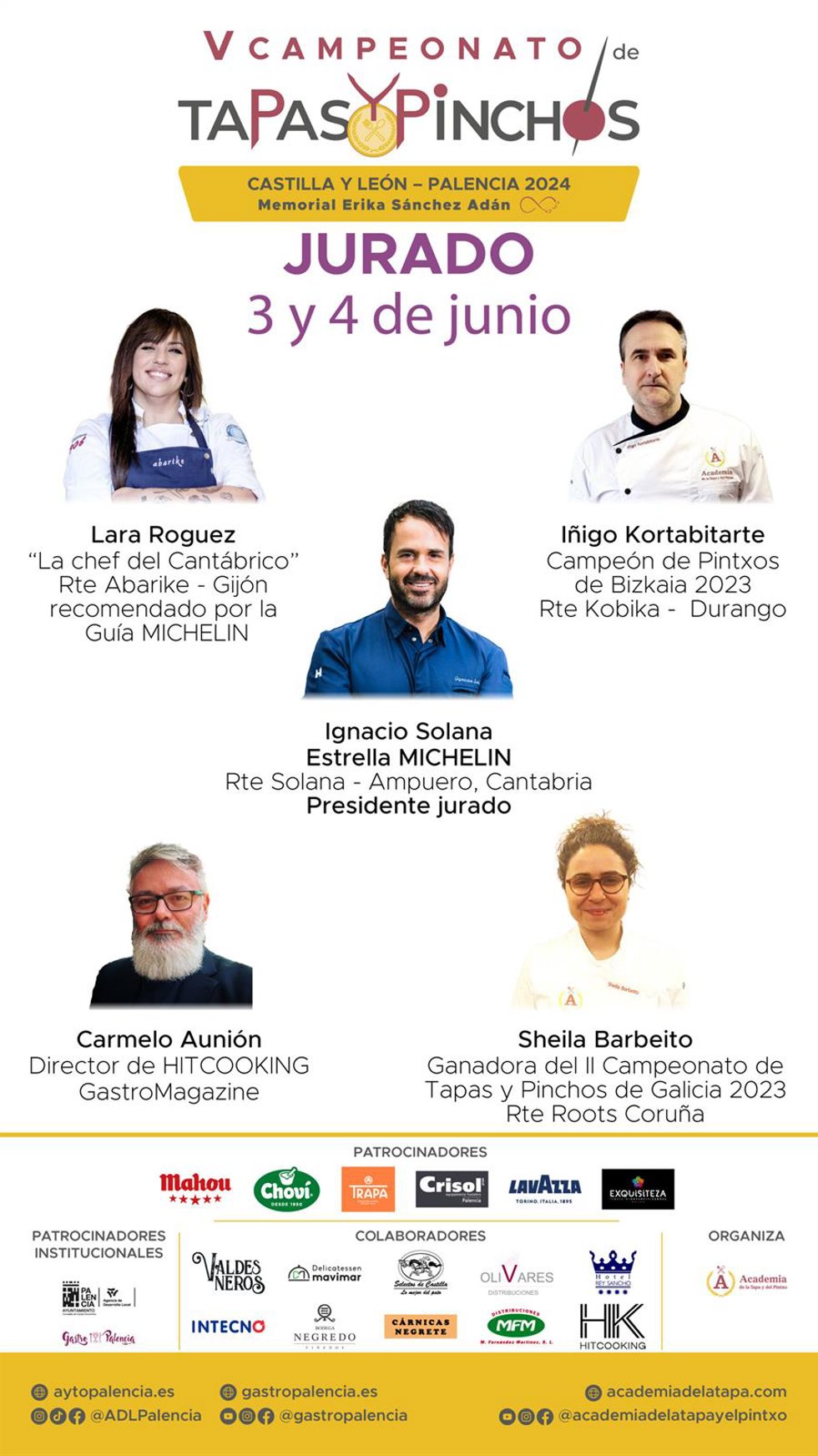 Cartel con los miembros del jurado del V Campeonato de Tapas de CyL.