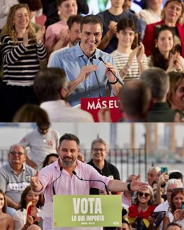Montaje fotográfico de Pedro Sánchez y Santiago Abascal que coincidirán en sendos actos en Málaga por la campaña del 9J