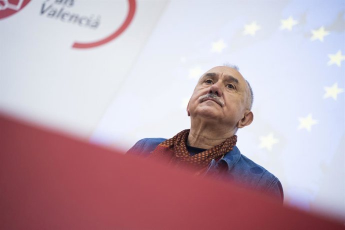 El secretari general d'UGT, Pepe Álvarez, durant l'Assemblea General d'UGT, en la seu d'UGT PV, a 31 de maig del 2024, a Valncia, Comunitat Valenciana (Espanya).