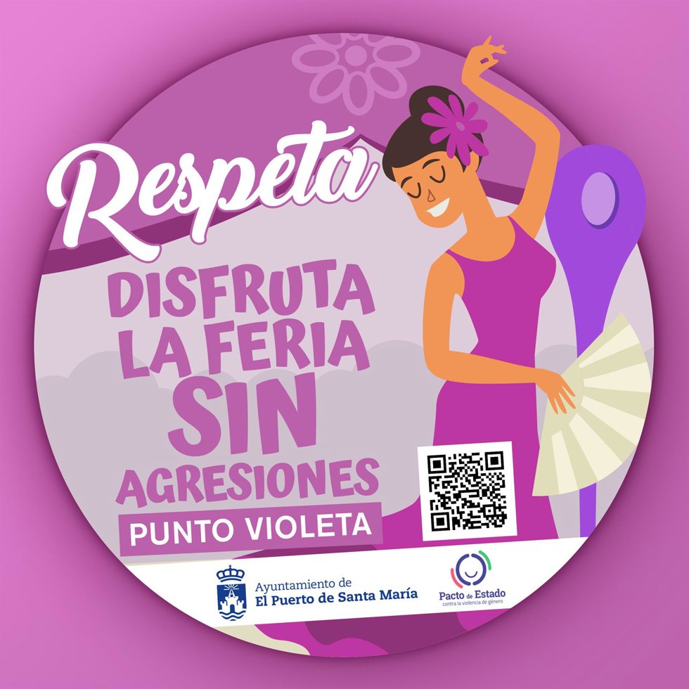 Pegatina alusiva a la campaña del Ayuntamiento de El Puerto para la Feria de Primavera y Fiesta del Vino Fino 2024.